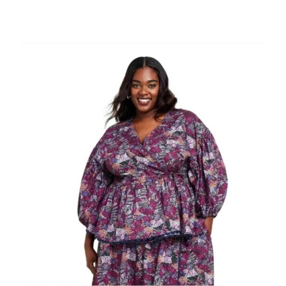 Kika Vargas x Target Women Wrap Blouse Top Plus Size 1X Fairy Boho Casual Purple